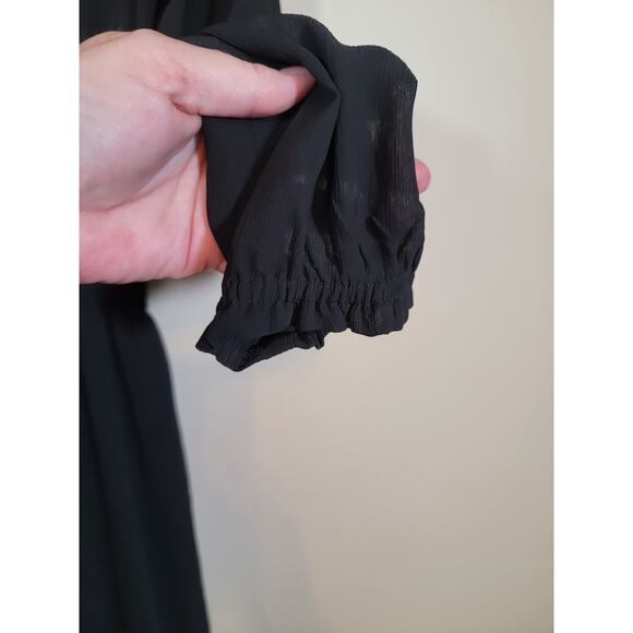 J. Crew Smocked Waist Dress Round Neck Ruffle Hem Knee Length Black Size XS - Picture 8 of 8